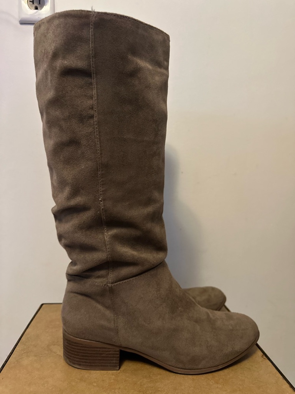 Taupe Suede Knee-High Women's Boots - Picture 3 of 7